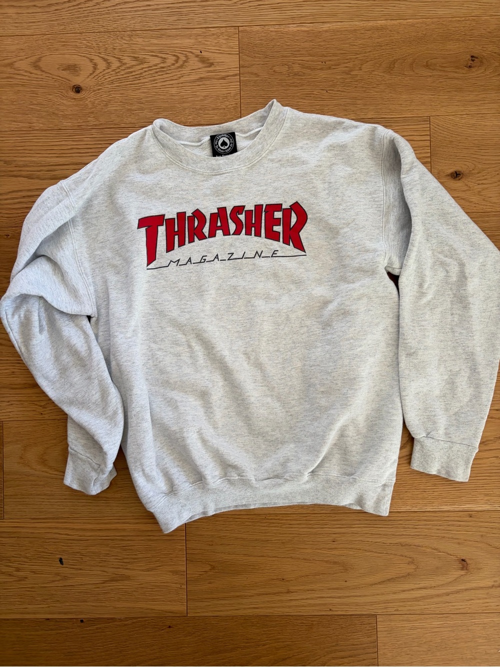 Thrasher Crewneck Sweatshirt - Light Gray with Red Logo